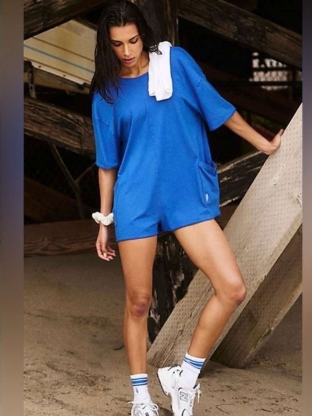 FP Movement Hot Shot Tee Romper Electric Shock Blue Oversized